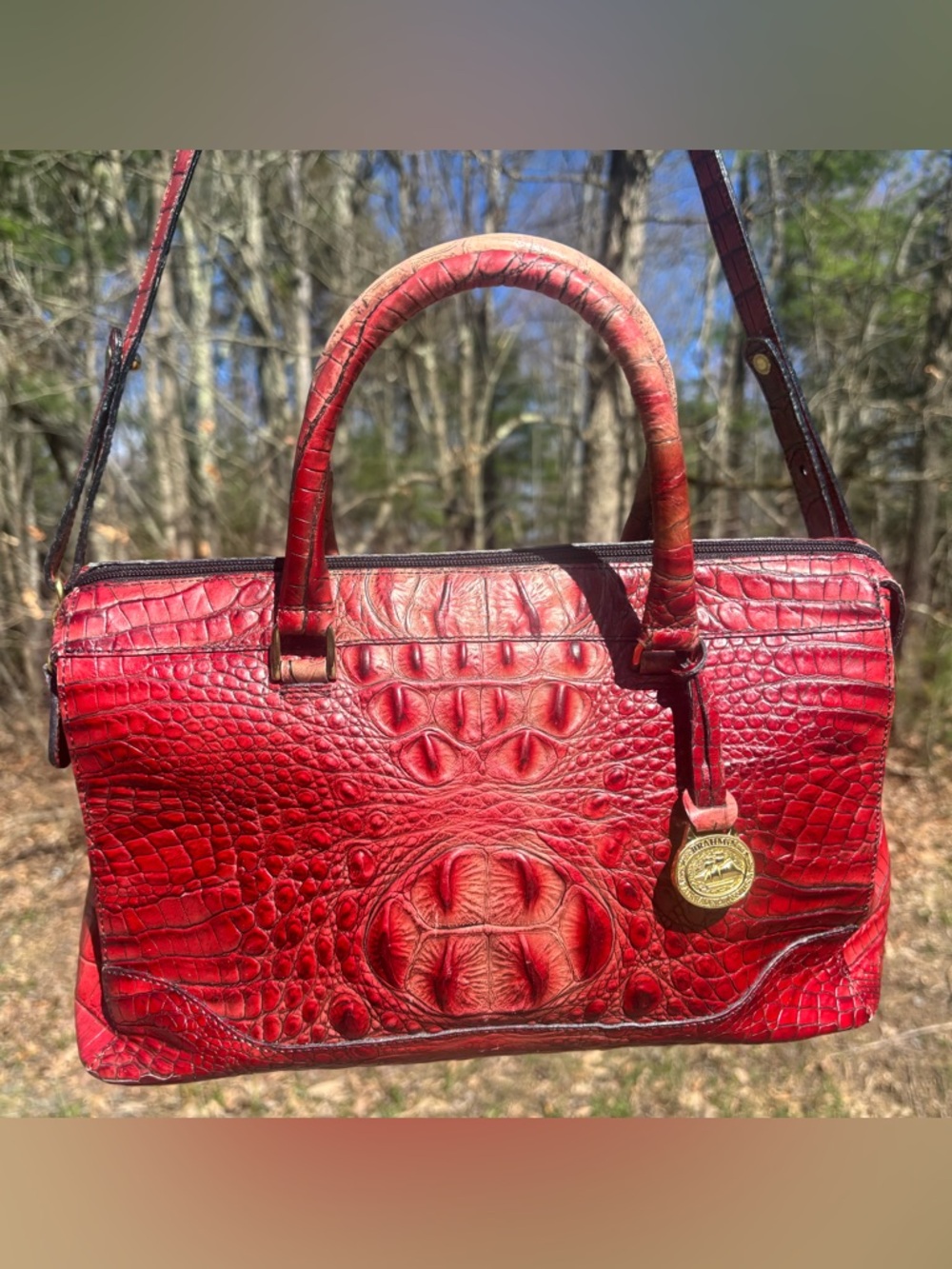 Brahmin Leather Croc Embossed Crossbody Bag Vintage Authentic